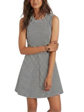 NWT MADEWELL Blue & White Stripe Fit & Flare Sleeveless Mini Dress Size Small